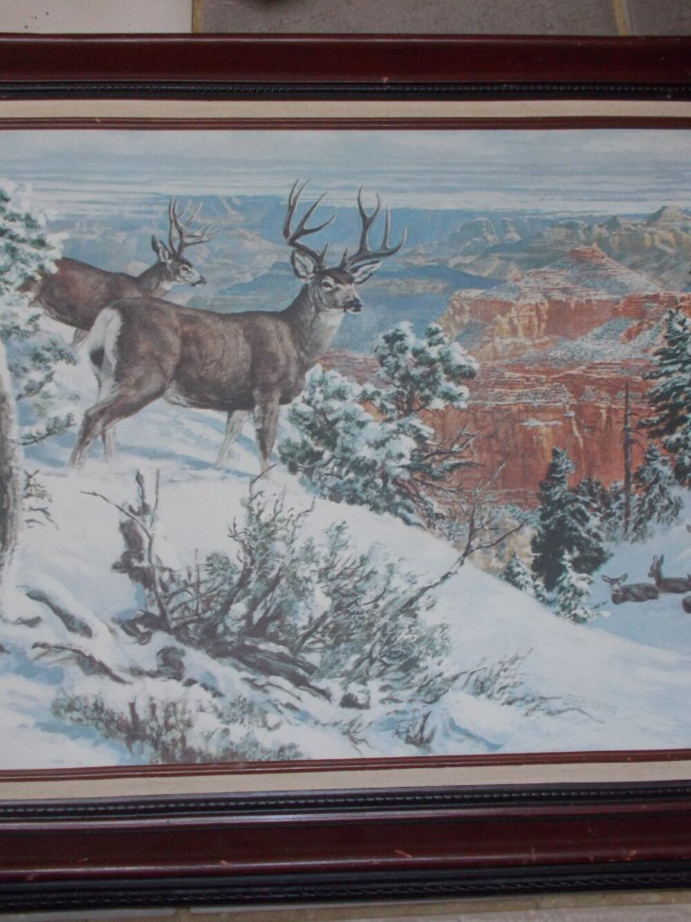 Vintage wildlife deer lithograph on canvas framed, by Beecham - Picture 6 of 8